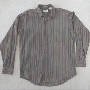 Sears Roebuck Button Down Shirt Vintage Striped Cotton Large Tall Brown Multi